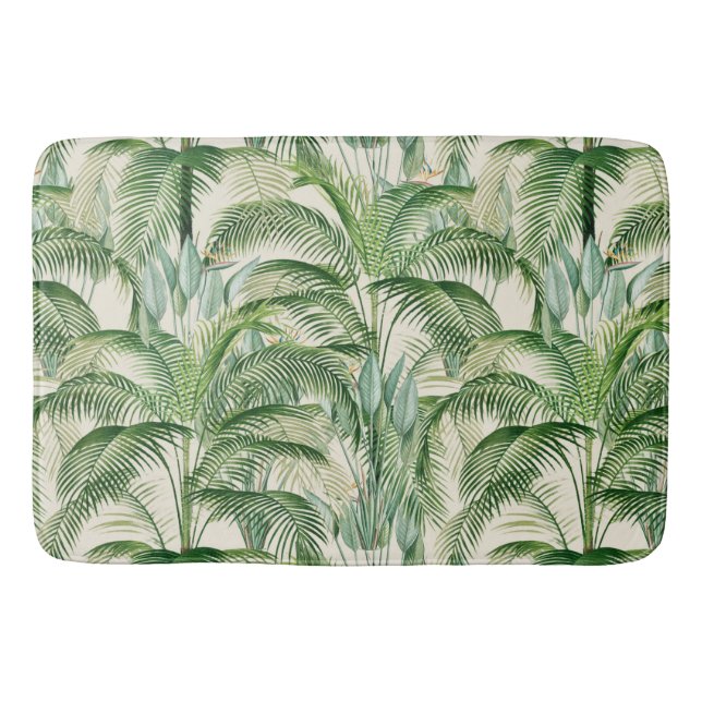 Tropical Lush Foliage Palm Blätter Muster Badematte (Vorderseite)