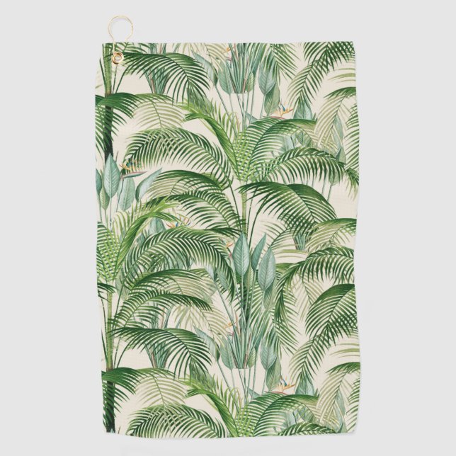 Tropical Lush Foliage Palm Blätter Muster Golfhandtuch (Vorderseite)