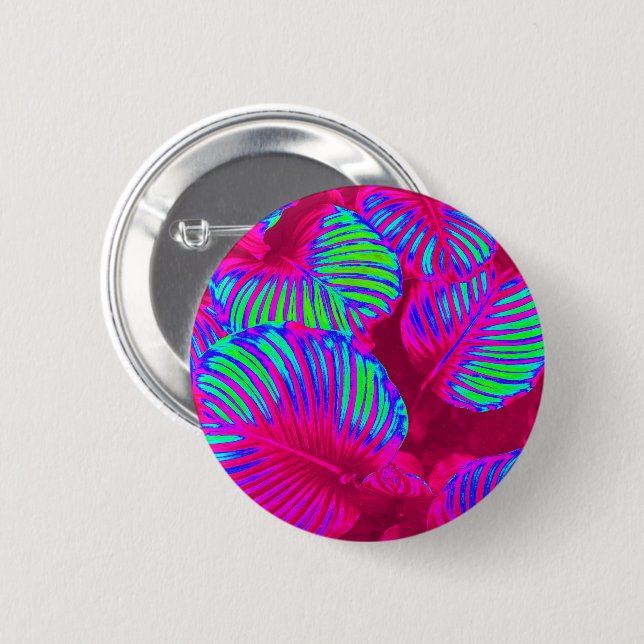 Tropical Lush Magenta Blätter Button (Vorne & Hinten)