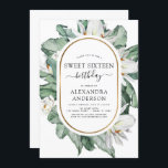 Tropical Magnolia 16 . Geburtstag Geburtstagsparty Einladung<br><div class="desc">Tropische Magnolia Blume mit Blumengarten Palm und Imitate Goldenen Foil Geometric Border Spring oder Summer 16 . Geburtstag Geburtstagsparty Einladungen - beinhaltet schöne und elegante Schrift Typografie mit modernen tropischen botanischen Blume und Grün für die besondere 16. Geburtstagsparty.</div>