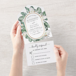 Tropical Magnolia Floral Wedding RSVP All In One Einladung