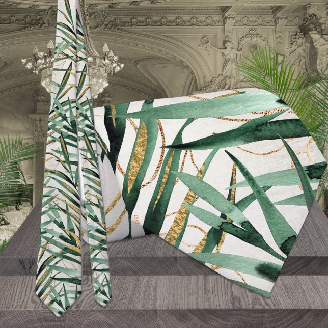 Tropical Majesty Palm Gold Fronds Wedding Neck Tie Krawatte (Von Creator hochgeladen)