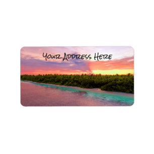 Tropical Maldives Palm Trees Island Beach Sunset Adressaufkleber