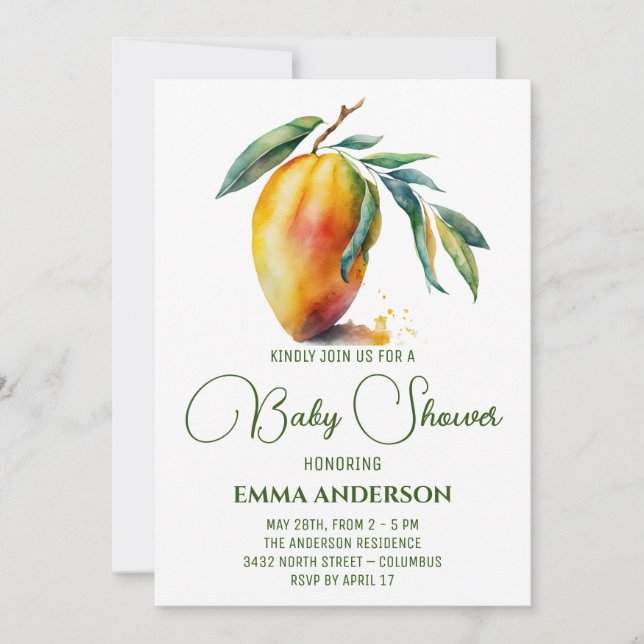 Tropical Mango | Babydusche Einladung (Vorderseite)