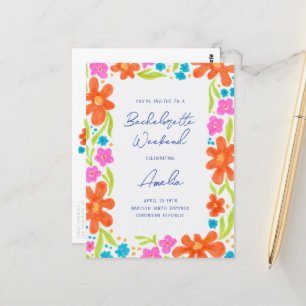 Tropical Marker Sketch Blume Border Bachelorette Postkarte