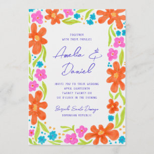 Tropical Marker Sketch Blume Border Wedding Menükarte