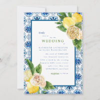 Tropical Mediterranean Blue & Lemons Wedding Invit