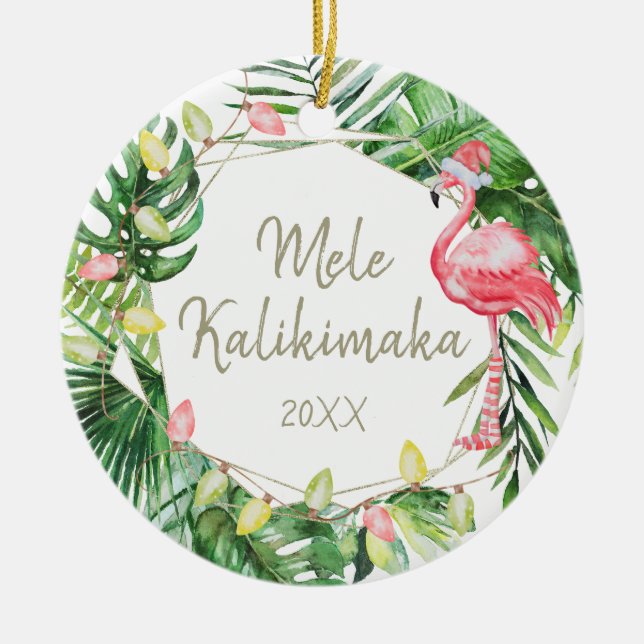 Tropical Mele Kalikimaka Hawaiianisches Foto Keramik Ornament (Vorne)