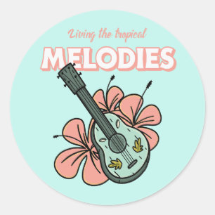 Tropical Melodies Ukulele Floral Art Runder Aufkleber