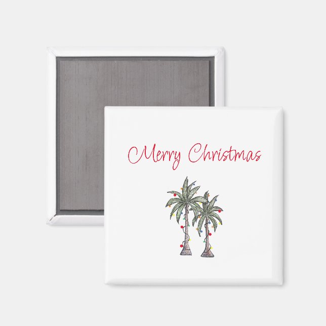 Tropical Merry Christmas Beach Palmen Magnet (Vorderseite/Rückseite)