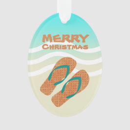 Tropical Merry Christmas Beach Waves Flip Flops Ornament