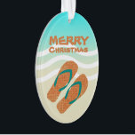 Tropical Merry Christmas Beach Waves Flip Flops Ornament<br><div class="desc">Dieser orange,  blau,  weiß und sandfarbene tropische Weihnachtsschmuck ergänzt einen tropischen Urlaubspalast.</div>