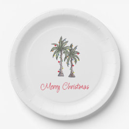 Tropical Merry Christmas Party Palm Trees Pappteller