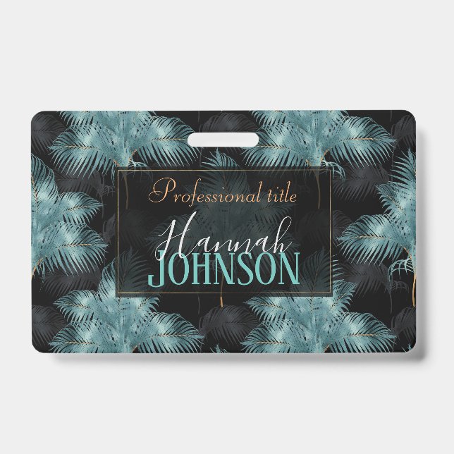 Tropical Metallic Blue & Gold Palm Blätter Sommer Ausweis (Vorderseite)