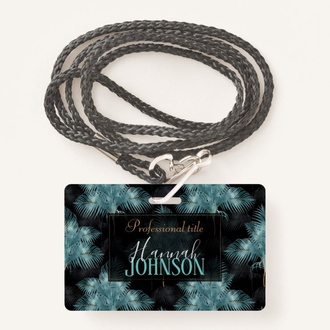 Tropical Metallic Blue & Gold Palm Blätter Sommer Ausweis (Vorderseite mit Schlüsselband)