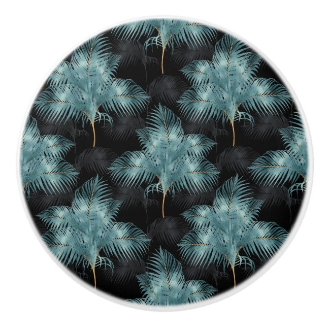 Tropical Metallic Blue & Gold Palm Blätter Sommer Keramikknauf (Vorderseite)