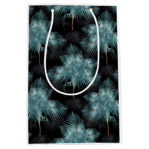 Tropical Metallic Blue & Gold Palm Blätter Sommer Mittlere Geschenktüte