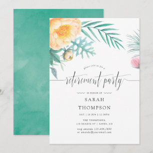 Tropical Mint Floral Ruhestandsfeier-Einladung Einladung