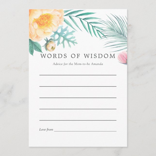 Tropical Mint Floral Summer Babydusche Beratung Hinweiskarte (Vorderseite)