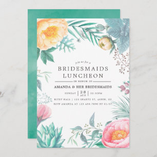Tropical Mint Floral Summer Bridesmais Luncheon Einladung