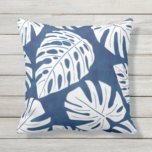 Tropical Modern Blue White Palm Blätter Outdoor Pi Kissen