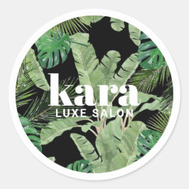 Tropical Modern Boutique Salon Designer Black Runder Aufkleber