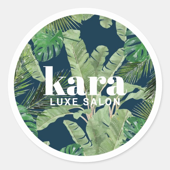 Tropical Modern Boutique Salon Designer Navy Runder Aufkleber (Vorderseite)