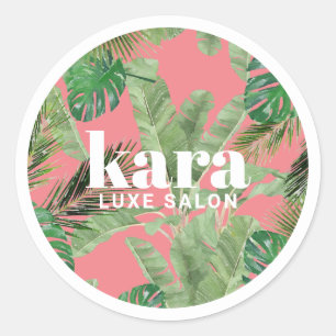 Tropical Modern Boutique Salon Designer Pink Runder Aufkleber