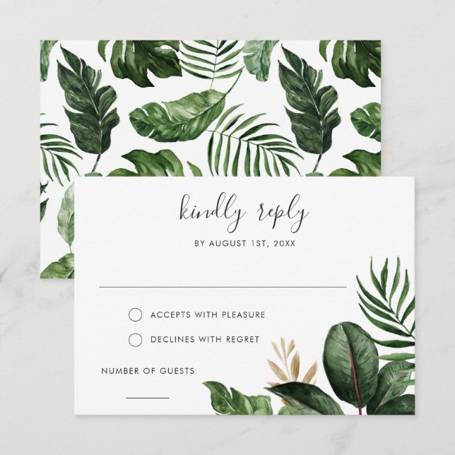 Tropical Modern Palm Rubber Tree Gold Leaf UAWG Einladung (Vorne/Hinten)