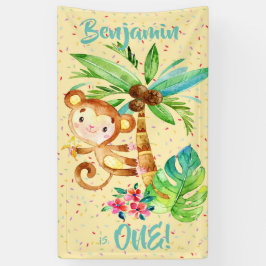 Tropical Monkee Boy Birthday Banner