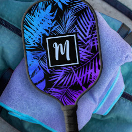 Tropical Monogram Blue Lila Ombre Palm Modern Pickleball Schläger