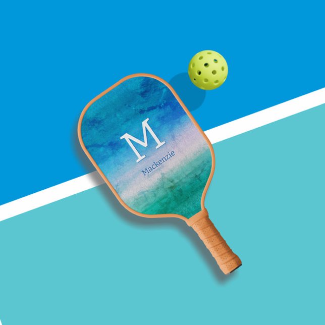 Tropical Monogram Ocean Blue Green Beachy Pickleball Schläger (Von Creator hochgeladen)