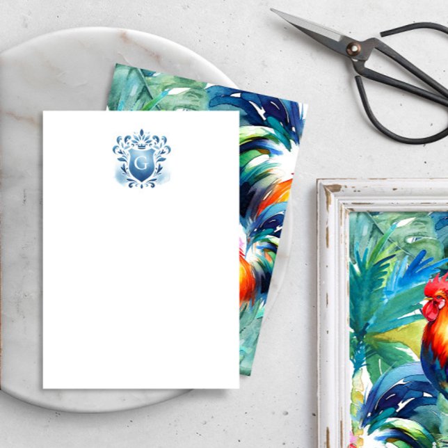 Tropical Monogram Vielen Dank Karten Majestic Wapp (Monogrammed Watercolor Crest Key West Inspired Sol the rooster thank you cards sustainable weddings)