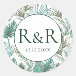 Tropical Monogram Wedding Runder Aufkleber