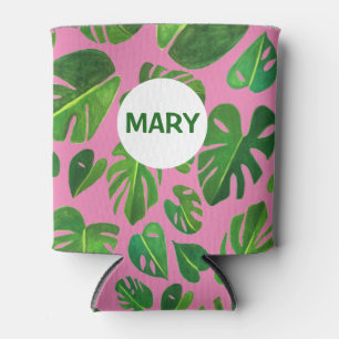 Tropical Monstera Aquarellmalerei Grün CUSTOM Dosenkühler