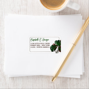Tropical Monstera Beach Wedding Adressaufkleber
