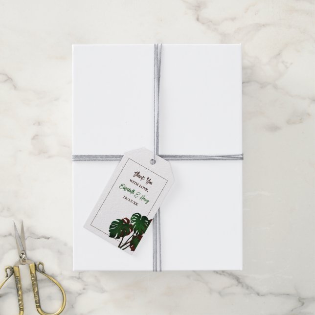 Tropical Monstera Beach Wedding Geschenkanhänger (Mit Garn)