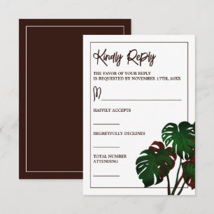 Tropical Monstera Beach Wedding RSVP Karte