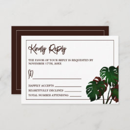 Tropical Monstera Beach Wedding RSVP Karte
