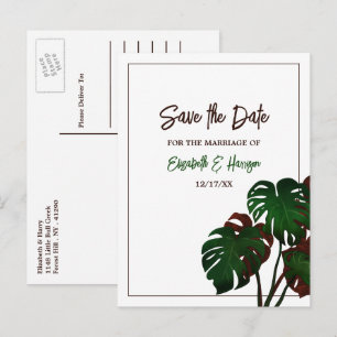 Tropical Monstera Beach Wedding Save the Date Ankündigungspostkarte