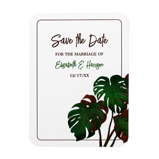 Tropical Monstera Beach Wedding Save the Date Magnet (Vertikal)