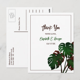Tropical Monstera Beach Wedding Vielen Dank Postkarte