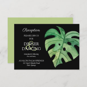 Tropical Monstera Black Wedding Reception Card Begleitkarte