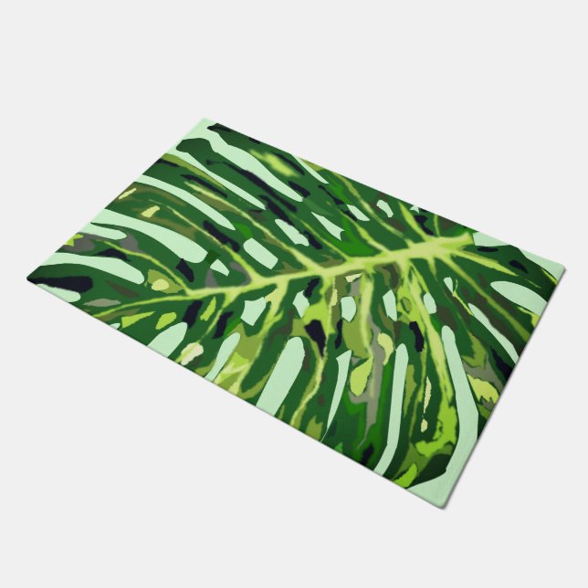 Tropical Monstera Blätter Doormat Fußmatte (Schrägansicht)