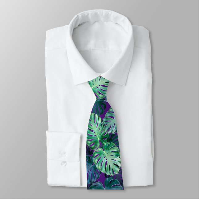 Tropical Monstera Blätter Neck Tie Krawatte (Gebunden)