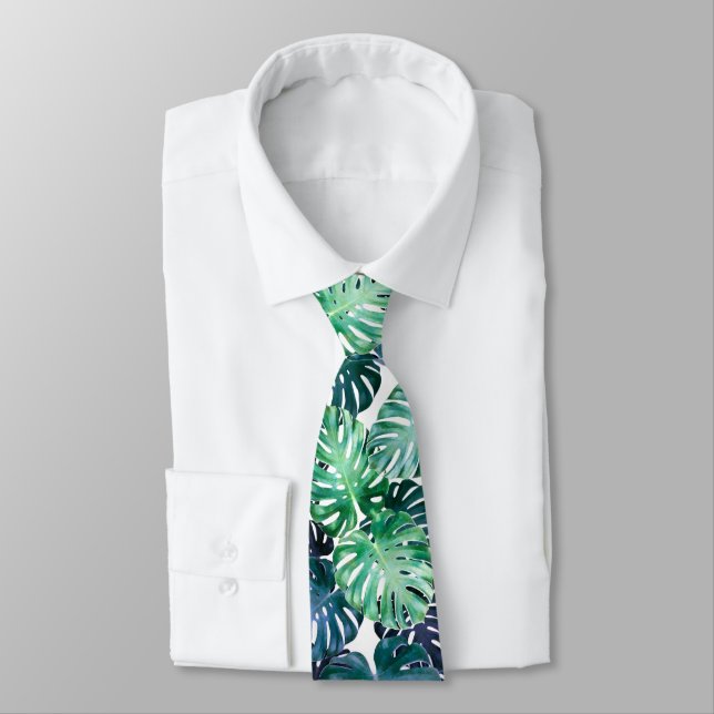 Tropical Monstera Blätter Neck Tie Krawatte (Gebunden)