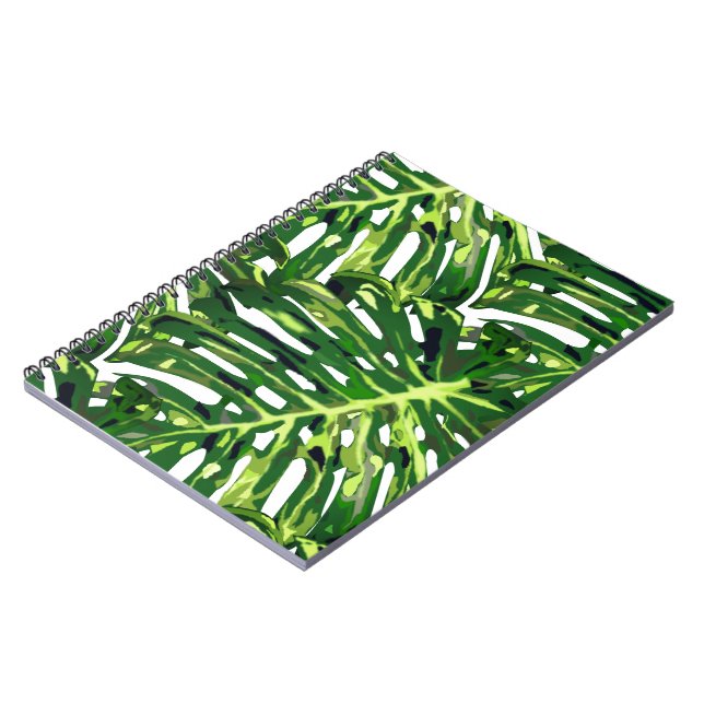 Tropical Monstera Blätter Notebook - Grün Notizblock (Linke Seite)