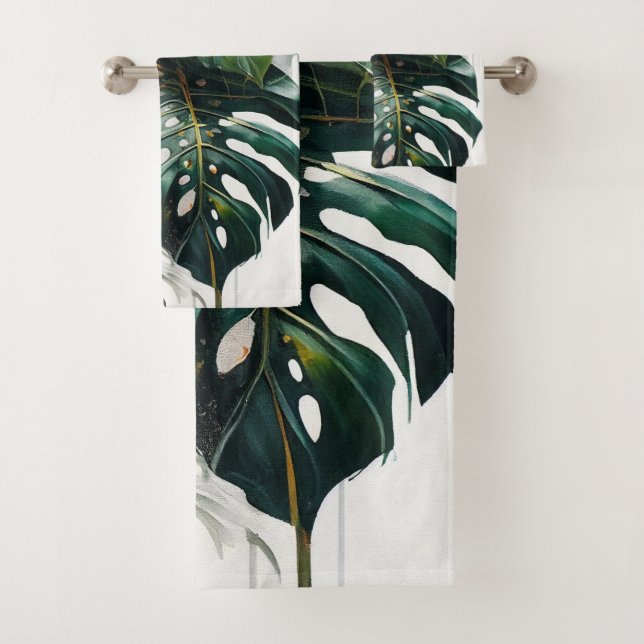 Tropical Monstera Blätter Pattern Badetuch Badhandtuch Set (Insitu)