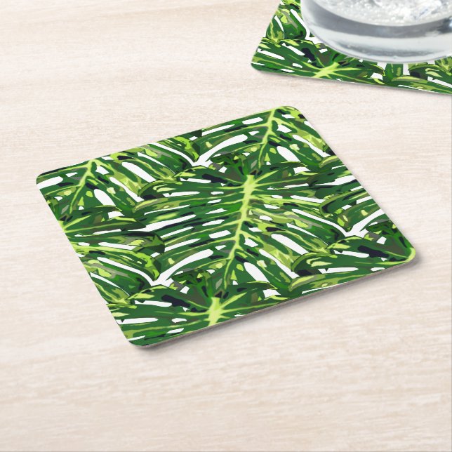 Tropical Monstera Blätter Rechteckiger Pappuntersetzer (angewinkelt)