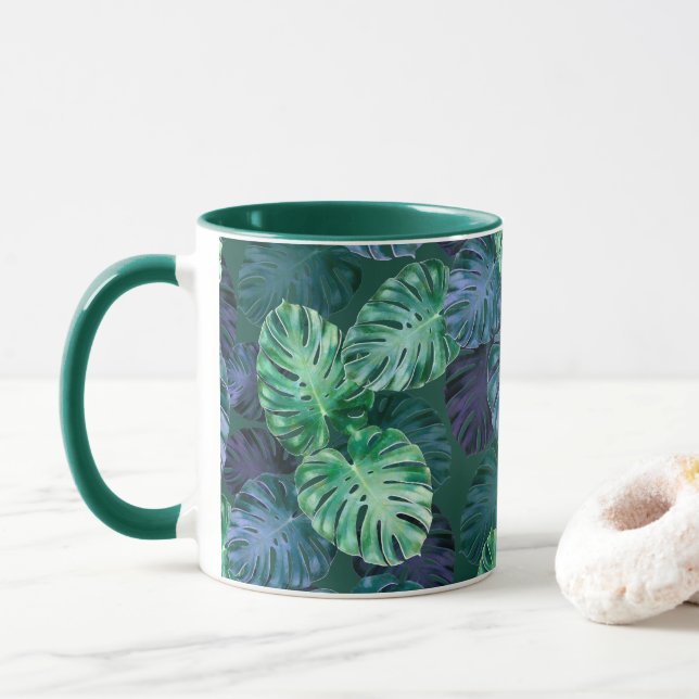 Tropical Monstera Blätter Tasse (Mit Donut)